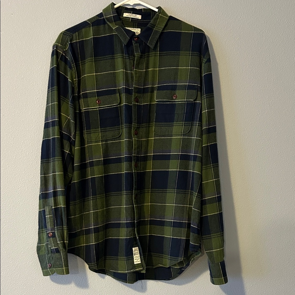 Green and Blue Plaid Men's Shirt
